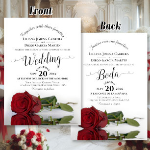 Elegante rode roos tweetalige Spaans Engels bruilo Kaart