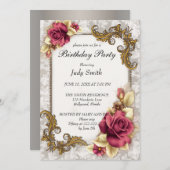 Elegante rode roos verjaardag uitnodiging (Voorkant / Achterkant)