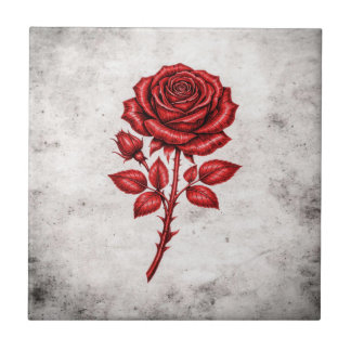 Elegante rode roos vintage botanische keramische t tegeltje