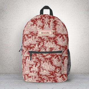 Elegante rode roze toile de jouy bedrukte rugzak