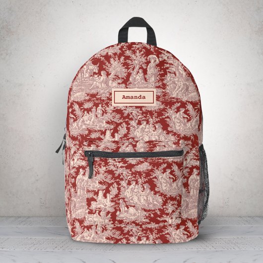 Elegante rode roze toile de jouy bedrukte rugzak