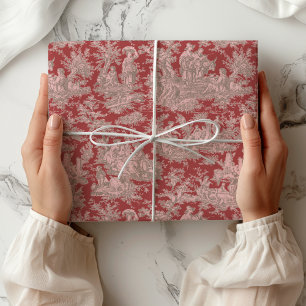Elegante Rode Roze Vintage Toile de Jouy Cadeaupapier