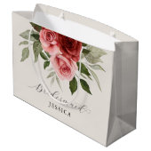 Elegante Rode Roze Waterverf Bloemen Bruidsmeisje Groot Cadeauzakje (Achterkant Gekanteld)