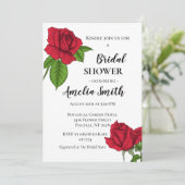 Elegante rode rozen bloemenbruids douche uitnodigi kaart (Staand voorkant)
