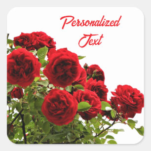 Elegante Rode Rozen Boeket Monogram Vierkante Sticker