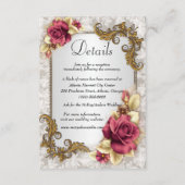 Elegante rode rozen bruiloft details informatiekaartje (Voorkant)