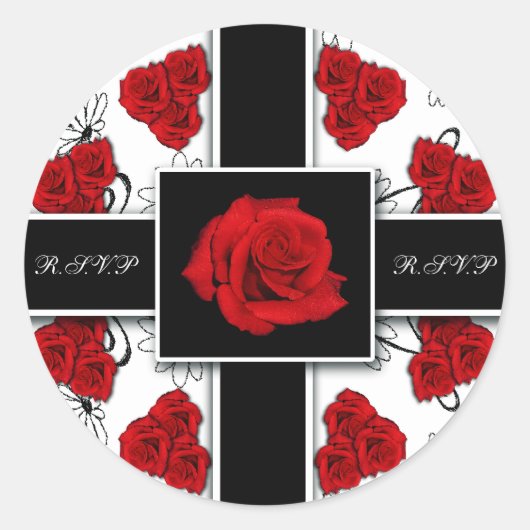 Elegante rode rozen - bruiloft rsvp stickers (Voorkant)