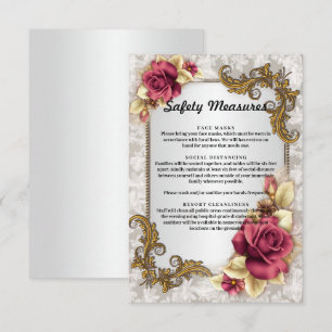 Elegante rode rozen bruiloft veiligheidsmaatregele informatiekaartje