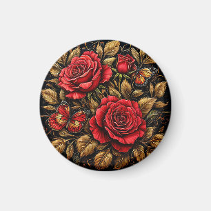 Elegante rode rozen en vlinders magneet