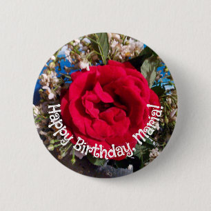 Elegante rode rozen foto verjaardag ronde button 5,7 cm