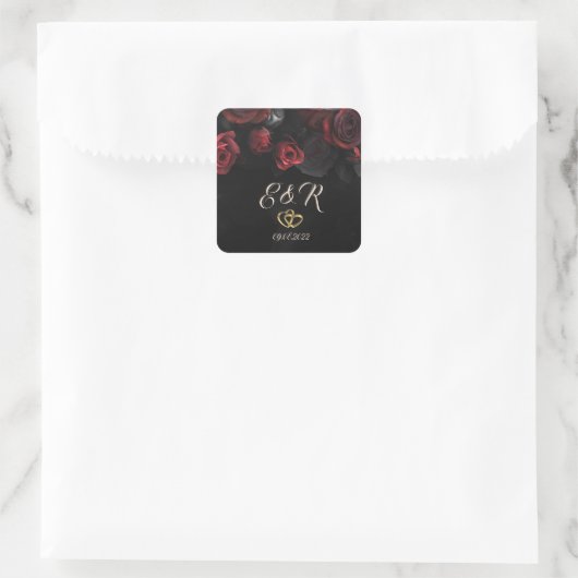 Elegante rode rozen Gotische bruiloft Vierkante Sticker (Tas)