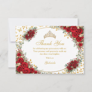 Elegante rode rozen gouden vlinders Quinceañera Bedankkaart