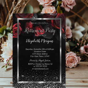 Elegante rode rozen kader confetti pensionering kaart