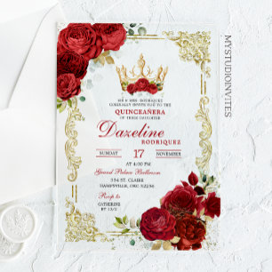 Elegante rode rozen kroon quinceanera uitnodiging acryl uitnodigingen