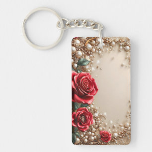 Elegante rode rozen met gouden ornamenten sleutelhanger