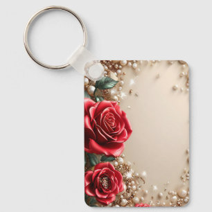 Elegante Rode Rozen Met Gouden Ornamenten Sleutelhanger