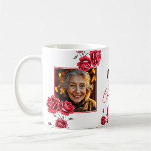 Elegante rode rozen oma foto koffiemok