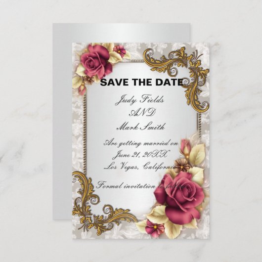 Elegante Rode Rozen Save The Date Kaart (Voorkant / Achterkant)