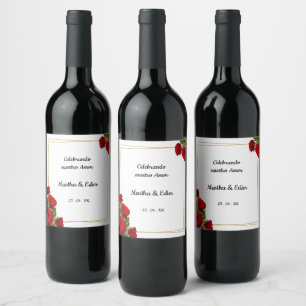 Elegante rode rozen Spaanse huwelijks wijn Etiket