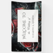 Elegante rode rozen zwart spandoek (Verticaal)