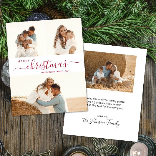 Elegante rode script fotocollage kerst flyer