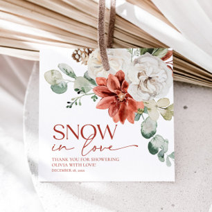 Elegante rode sneeuw in liefde winter bruidscadeau bedankjes labels