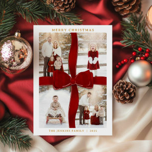 Elegante Rode Strik Fotokaart Kerstkaart Kaart