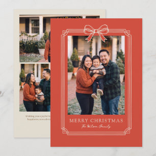 Elegante rode strik kerstmis familiefoto feestdagenkaart
