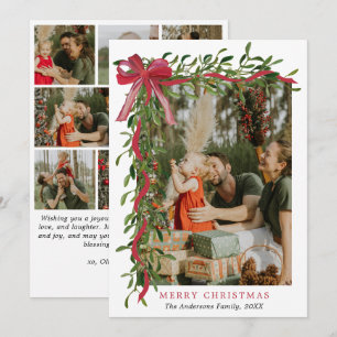 Elegante Rode Strik Mistletoe Kerst Multi Foto Feestdagenkaart