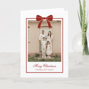 Elegante Rode Strik Moderne Foto Kerstmis Kaart