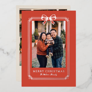 Elegante rode striklijst Kerstmis familiefoto Folie Feestdagenkaart
