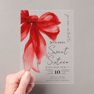 Elegante Rode Strikte Script Sweet 16 Feest Acryl Uitnodigingen