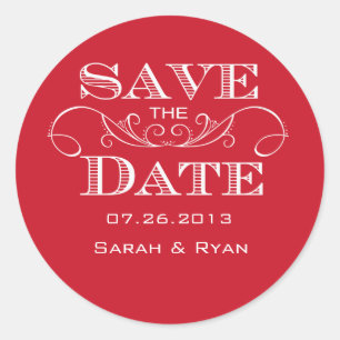 Elegante rode swirl Save the Date Sticker
