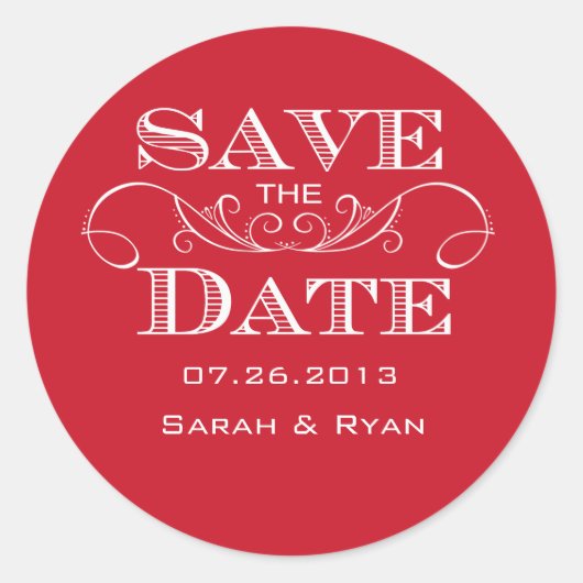 Elegante rode swirl Save the Date Sticker (Voorkant)