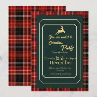 Elegante Rode Tartan Schotse Kerstparty  Kaart