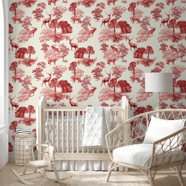 Elegante  Rode Toile Deer Fox Woodland Behang (Kinderen)