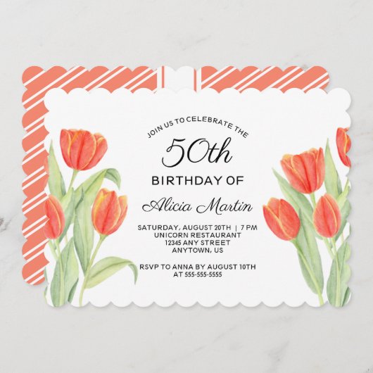 Elegante rode tulp Flora 50ste verjaardag Kaart (Voorkant / Achterkant)