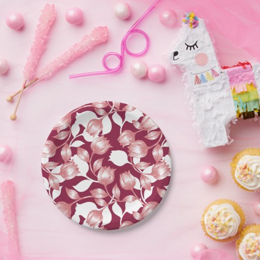 Elegante rode tulp silhouet bloemenpatroon II Papieren Bordje (Feest)