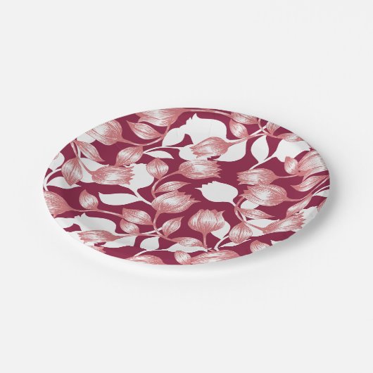 Elegante rode tulp silhouet bloemenpatroon II Papieren Bordje (Gekanteld)