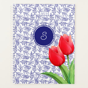 Elegante rode tulpen lente bloemmotief in Delfts b Planner