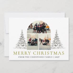 Elegante Rode Typografie Kerstmis Boog Multi Foto Feestdagenkaart