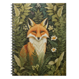Elegante Rode Vos En Groene Bladeren Notitieboek