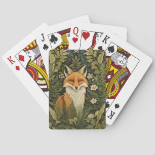 Elegante Rode Vos En Groene Bladeren Pokerkaarten