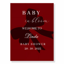Elegante rode welkomstbord voor babyfeest