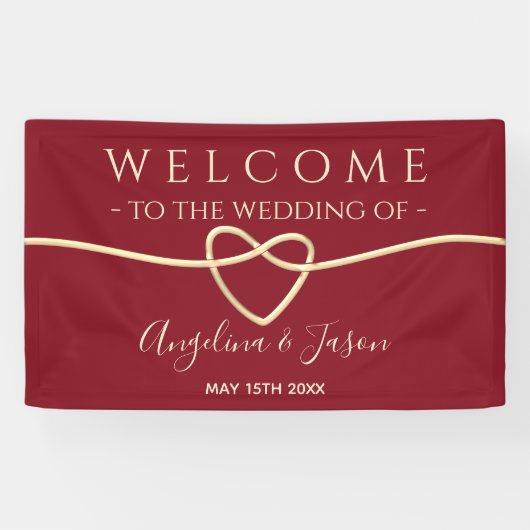 Elegante rode welkomstbruiloft spandoek (Horizontaal)