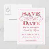 Elegante rode wervel Save the Date Briefkaart (Voorkant / Achterkant)