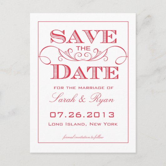 Elegante rode wervel Save the Date Briefkaart (Voorkant)