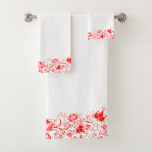 Elegante rode wervelingen bloemrand bad handdoek