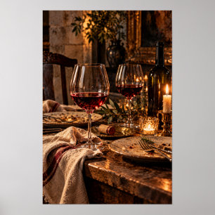 Elegante rode wijn diner – Romantische kaarsverlic Poster