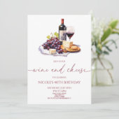 Elegante rode wijn en kaas verjaardagsfeest kaart (Staand voorkant)
